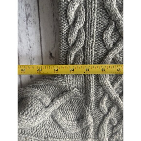 Lands End Cable Knit Wool Fisherman Sweater Grey Heavy Womens Medium - Picture 8 of 11